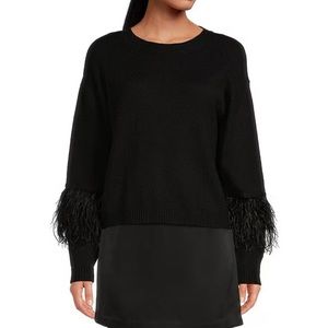 Chelsea & Violet long Sleeve Crew Neck Black Size Medium Trim 100% Ostrich